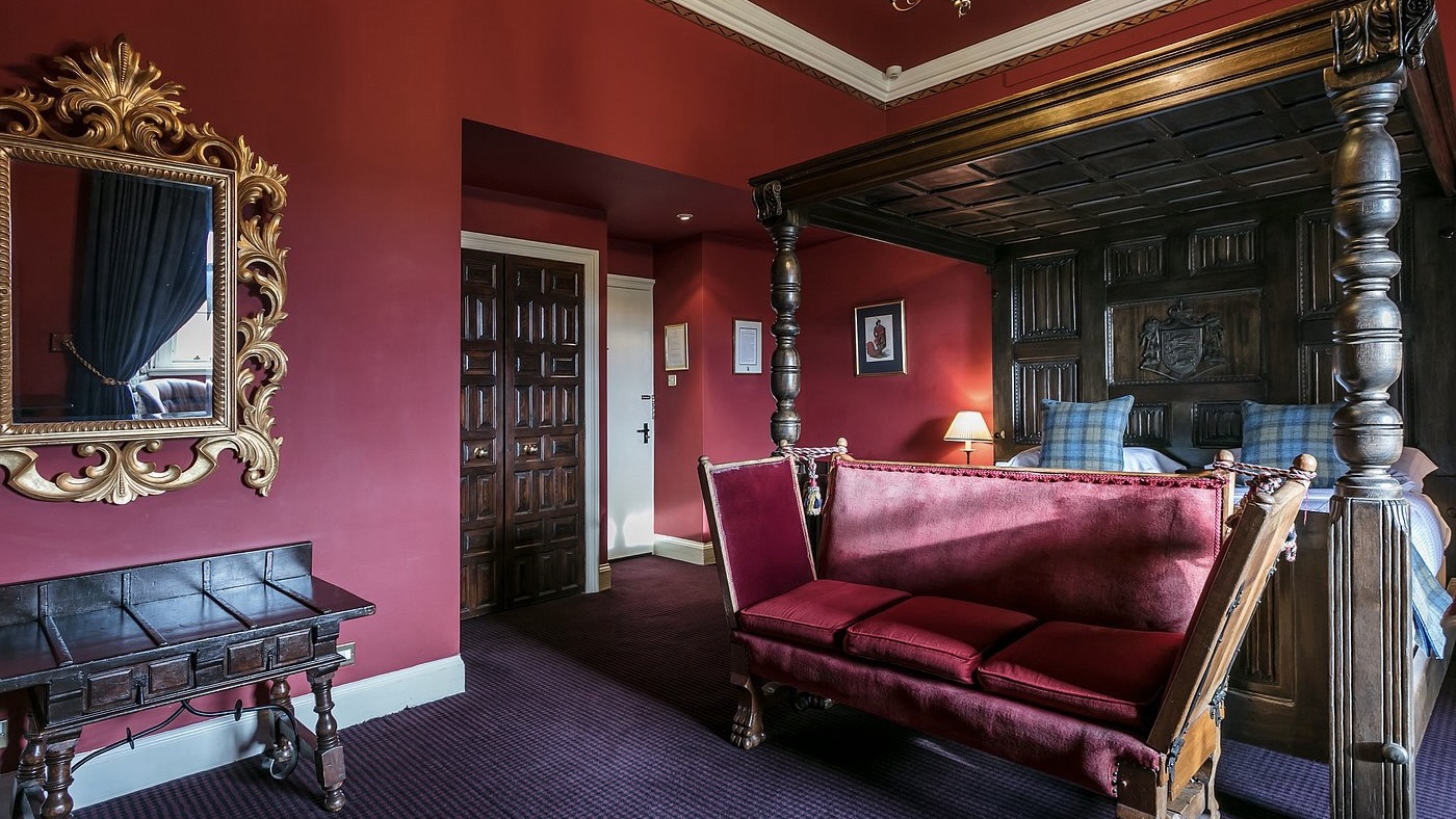 Dalhousie Castle Hotel bedroom at one of the best luxury castle hotels in Scotland