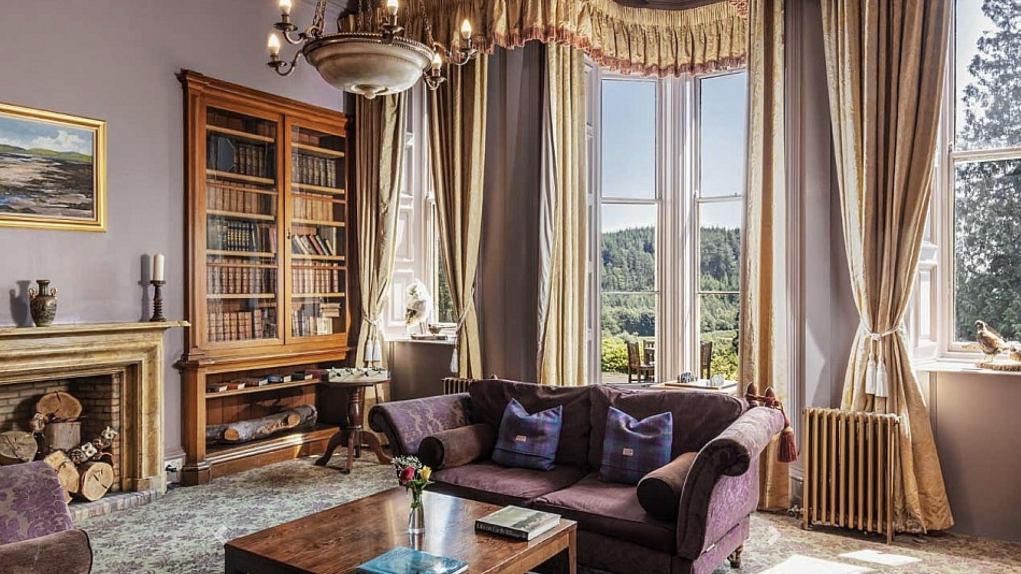 Stonefield Castle, Tarbert living area with view at one of the best luxury castles in Scotland