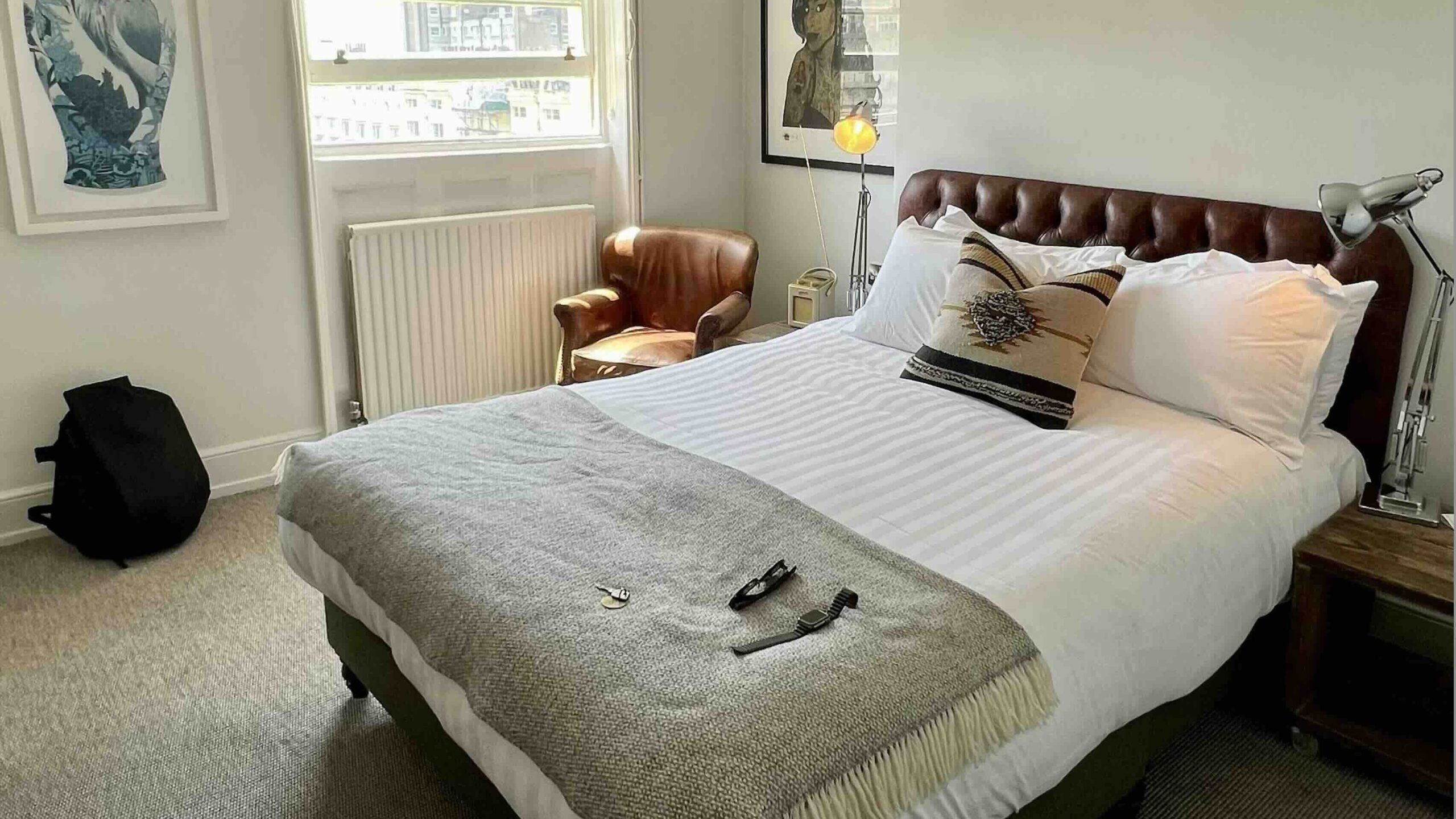 Artist Residence Bedroom at one of the best boutique hotels in Brighton, photo bt Bryan Dearsley