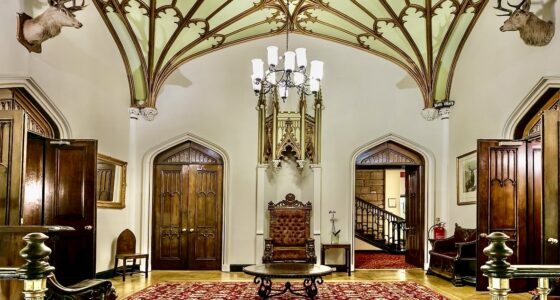 Dalhousie Castle Hotel interior hall at one of the best luxury castle hotels in Scotland