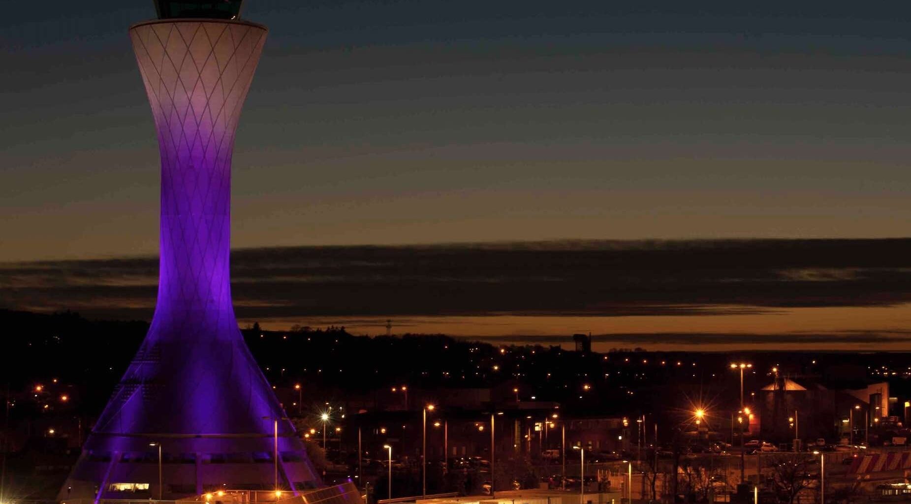 Edinburgh Airport Guide control tower at night