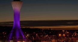 Edinburgh Airport Guide control tower at night