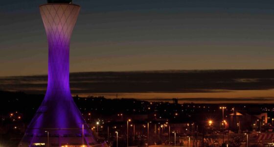 Edinburgh Airport Guide control tower at night