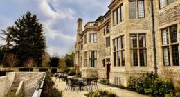 Garden Patio and steps to courtyuard at the luxury rooms at Rhodes House Oxford