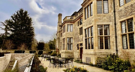 Garden Patio and steps to courtyuard at the luxury rooms at Rhodes House Oxford