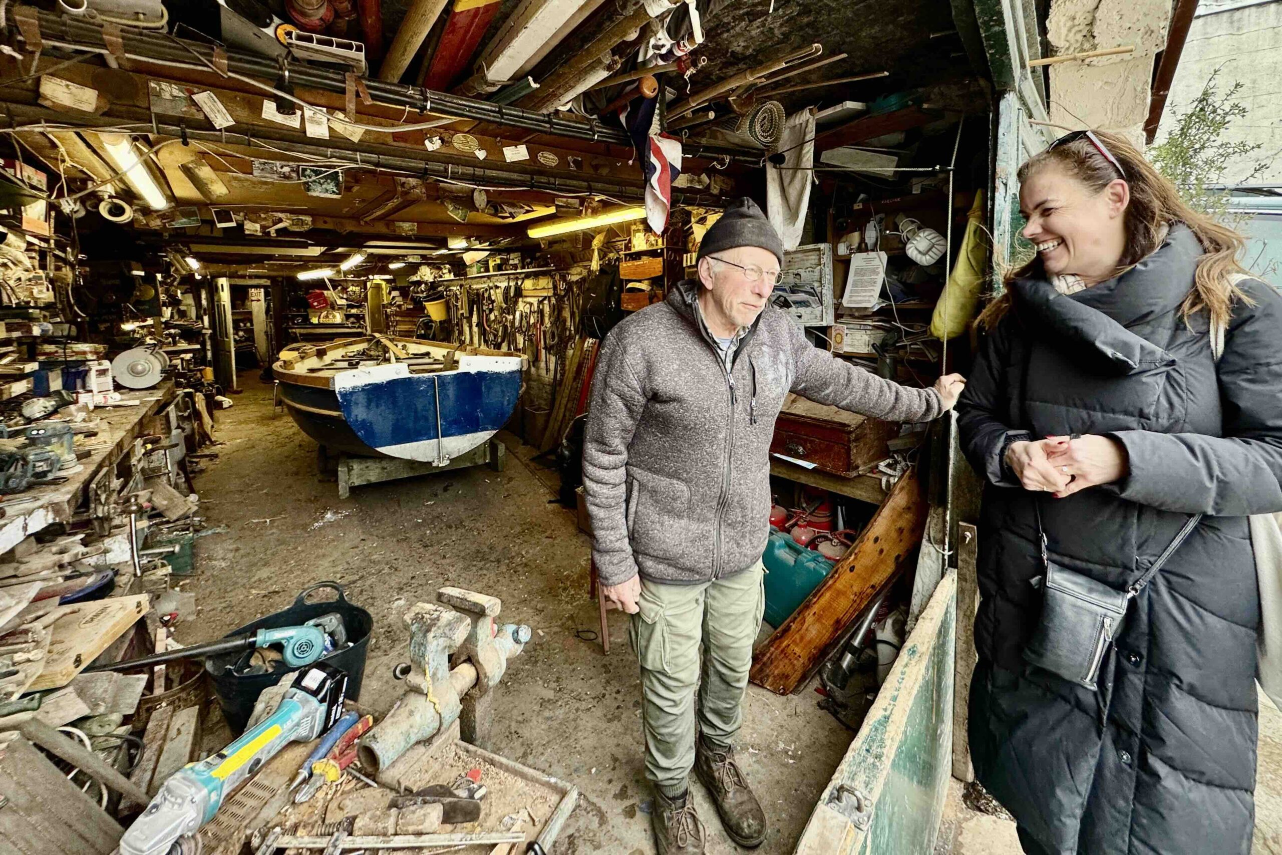 Master Boatbuilder Mark Edwards with guest at Richmond Upon Thames photo by Bryan Dearsley