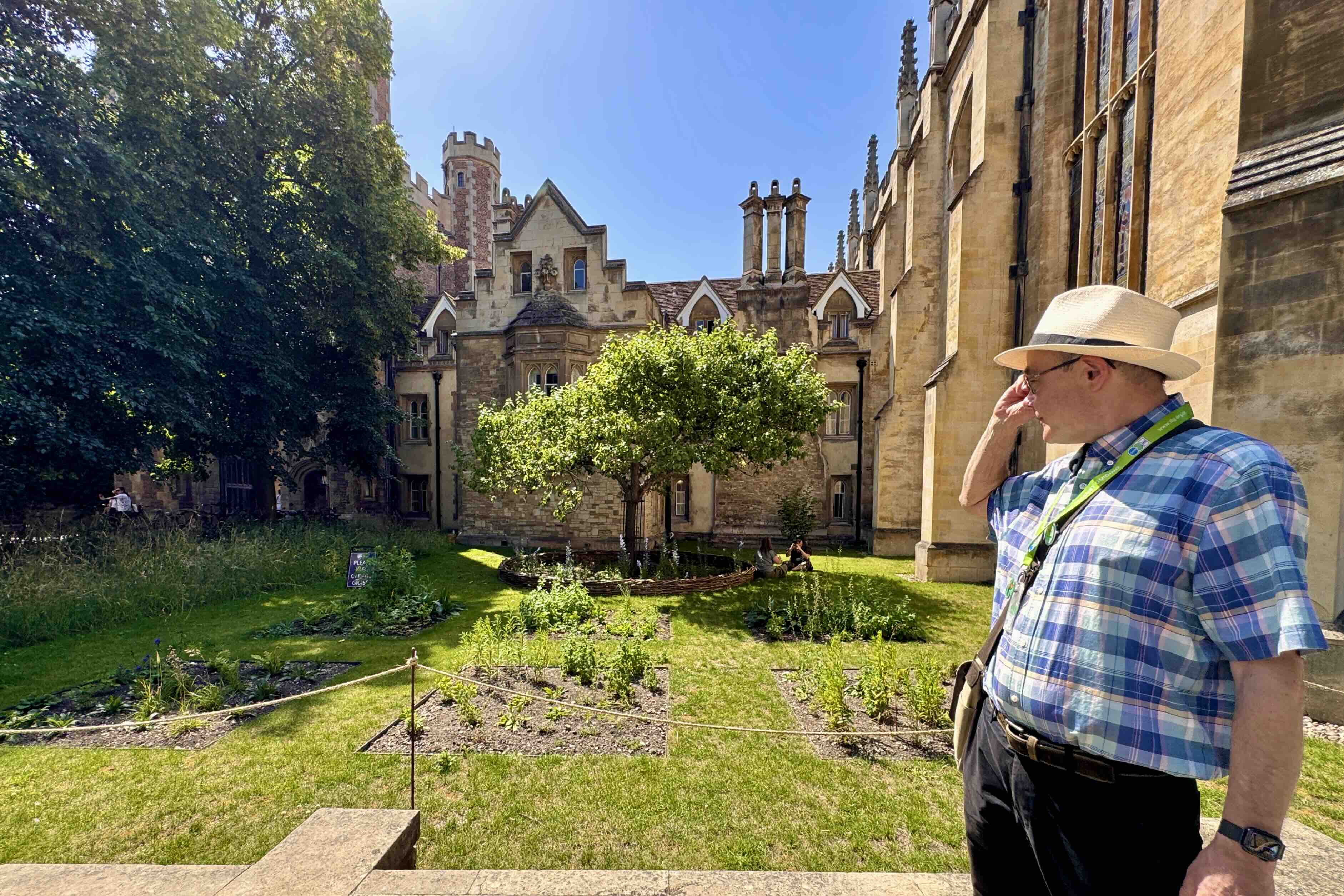 Tour Guide Paul Cook at Newton's Apple Tree photo by Bryan Dearsley